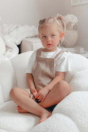 Organic Cotton Muslin Baby Short Dungarees - Beige