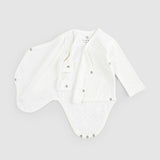 Organic Cotton Pointelle Long-Sleeve Wrap Bodysuit - Ecru