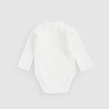 Organic Cotton Pointelle Long-Sleeve Wrap Bodysuit - Ecru