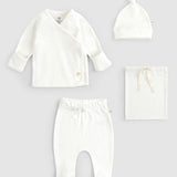 4-piece Organic Cotton Pointel Ecru Newborn Set