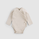 Organic Cotton Pointelle Long-Sleeve Wrap Bodysuit - Beige