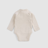 Organic Cotton Pointelle Long-Sleeve Wrap Bodysuit - Beige