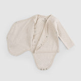 Organic Cotton Pointelle Long-Sleeve Wrap Bodysuit - Beige
