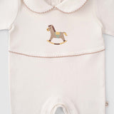 Organic Cotton Baby Collared Sleepsuit with Foal Embroidery - Playtime
