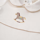 Organic Cotton Baby Collared Sleepsuit with Foal Embroidery - Playtime