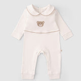Organic Cotton Baby Collared Sleepsuit with Bear Embroidery - Playtime