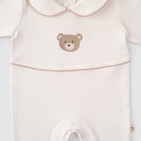 Organic Cotton Baby Collared Sleepsuit with Bear Embroidery - Playtime