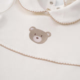 Organic Cotton Baby Collared Sleepsuit with Bear Embroidery - Playtime
