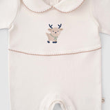 Organic Cotton Baby Collared Sleepsuit with Deer Embroidery - Playtime