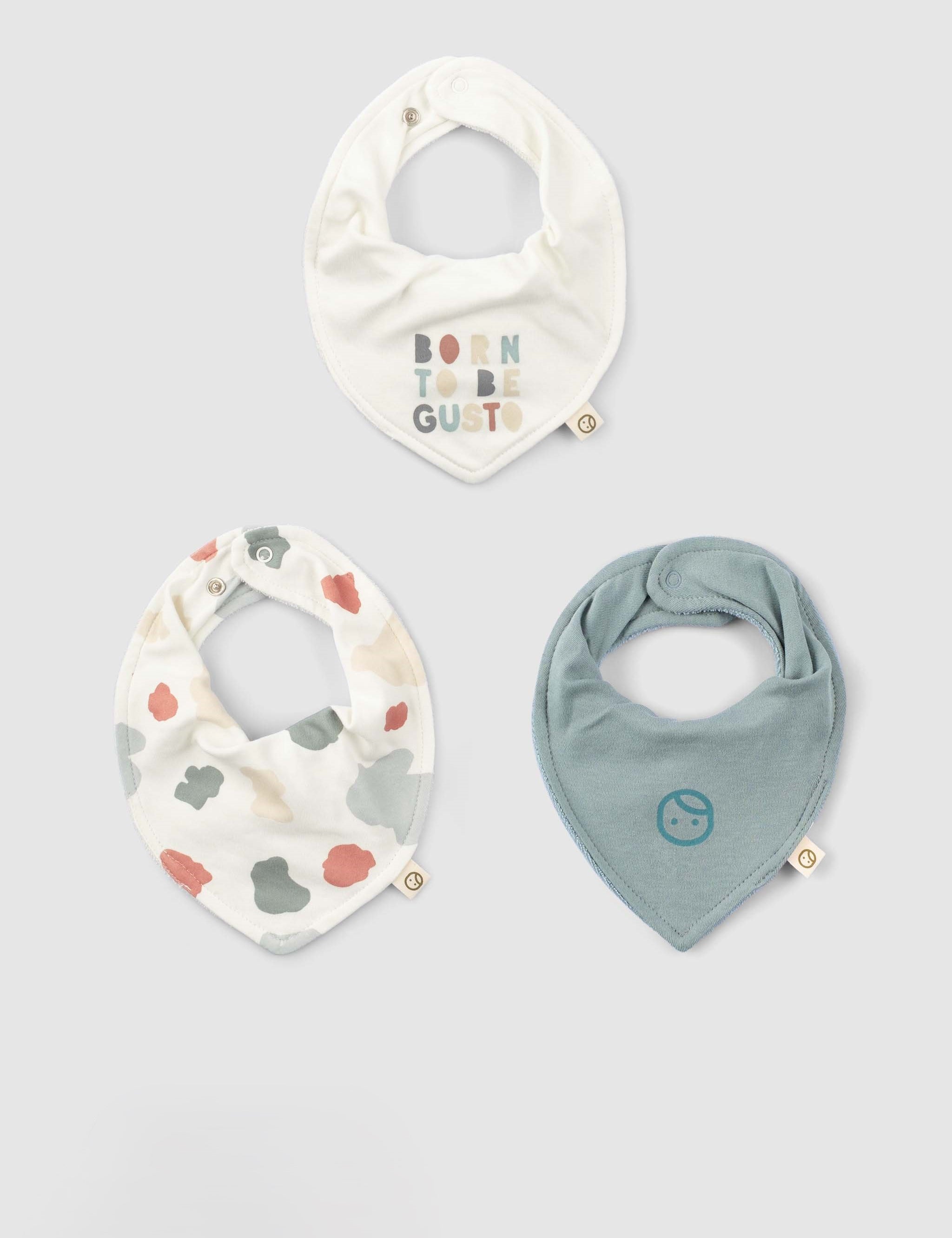 Organic Baby Bandana Bibs - Waterproof Adjustable 3-Pack - Little Gusto