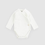 Organic Cotton Pointelle Long-Sleeve Wrap Bodysuit - Ecru