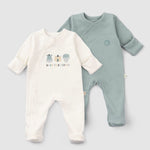 Organic Baby Sleepsuits - Long Sleeve Footed 2-Pack (Green) - Little Gusto