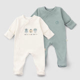 Organic Baby Sleepsuits - Long Sleeve Footed 2-Pack (Green) - Little Gusto