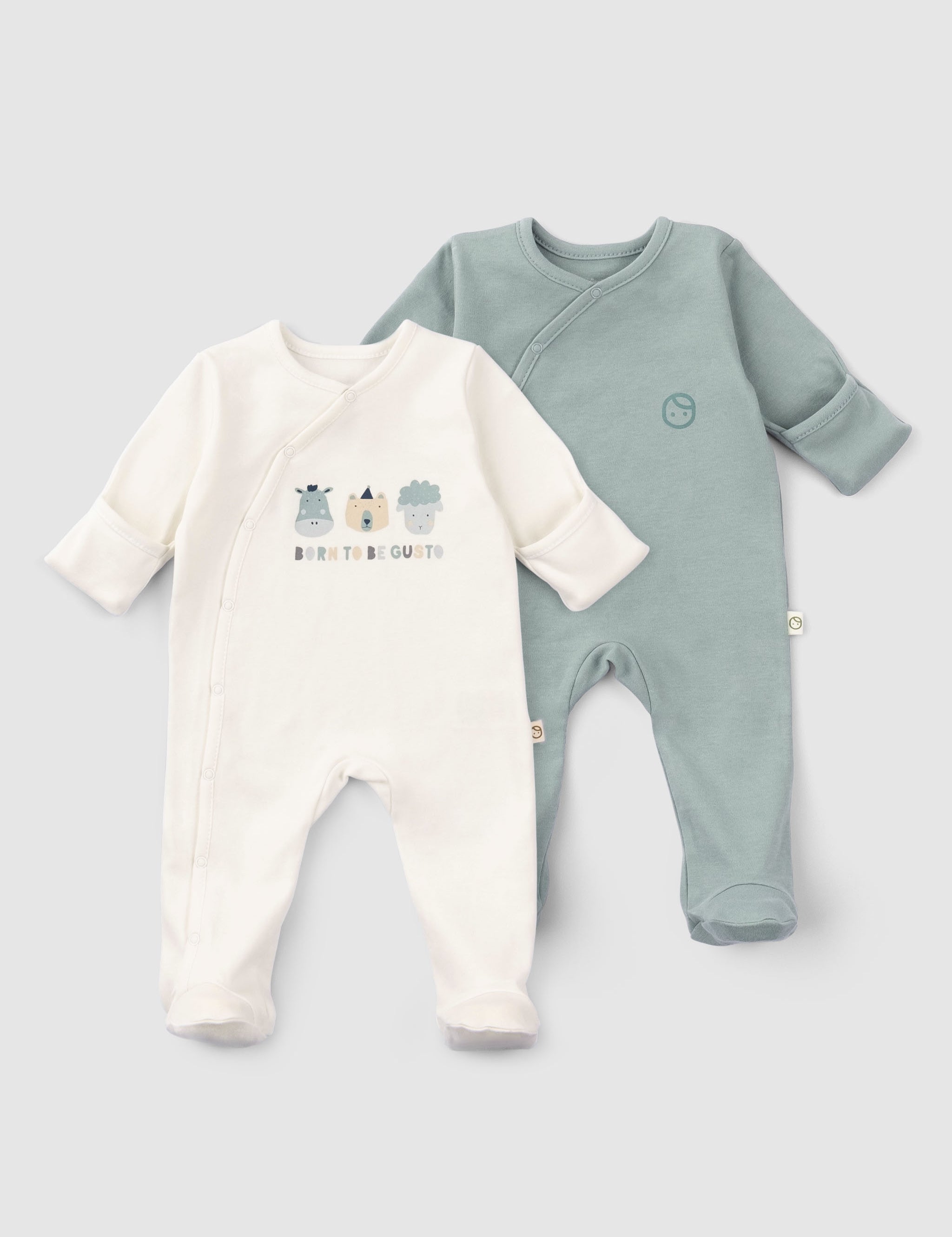 Organic Baby Sleepsuits - Long Sleeve Footed 2-Pack (Green) - Little Gusto
