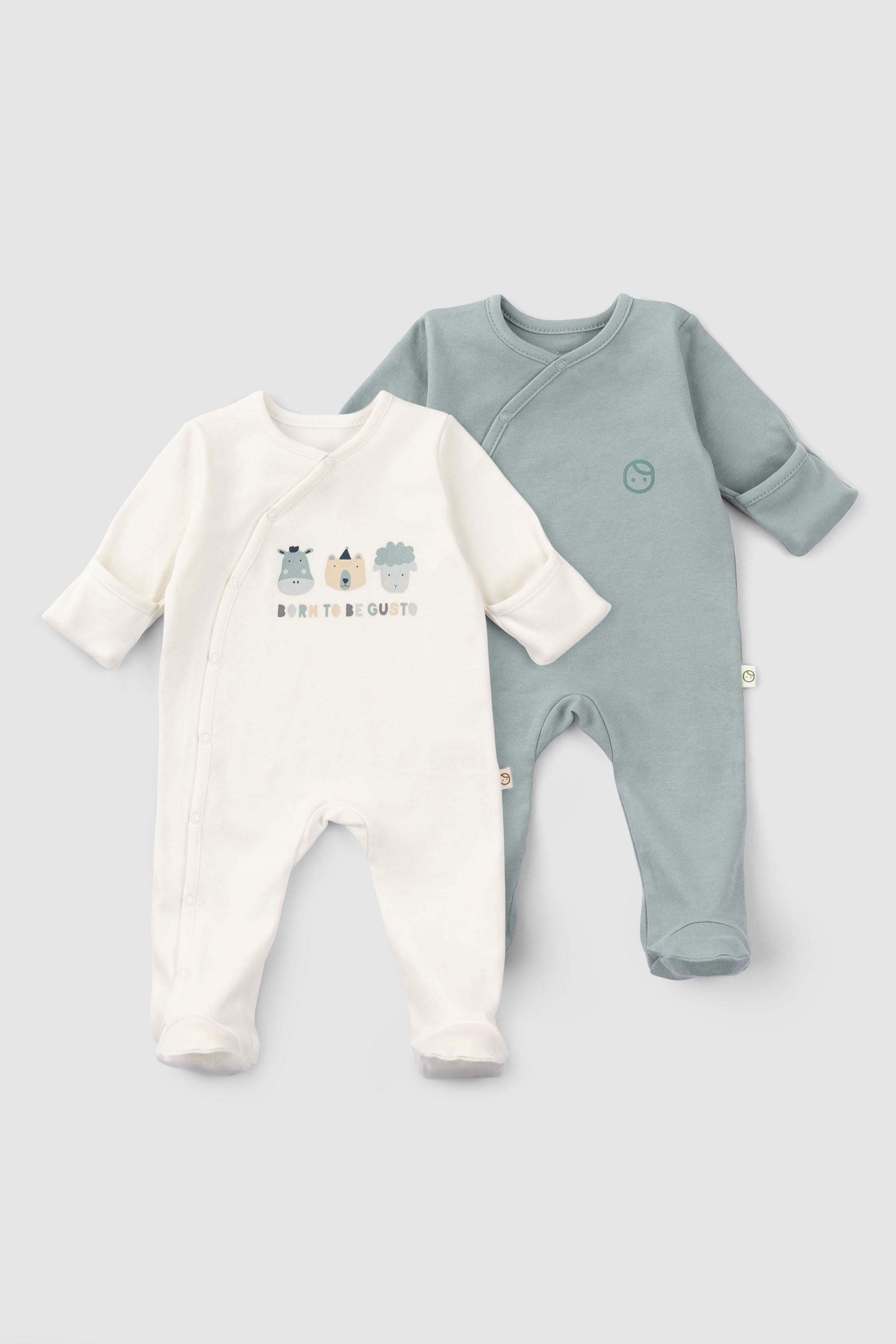 Organic Baby Sleepsuits - Long Sleeve Footed 2-Pack (Green) - Little Gusto