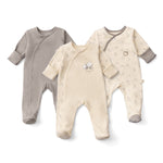Organic Cotton Baby Sleepsuit - 3-Pack Footed Onesie with Mitten Cuffs - Little Gusto