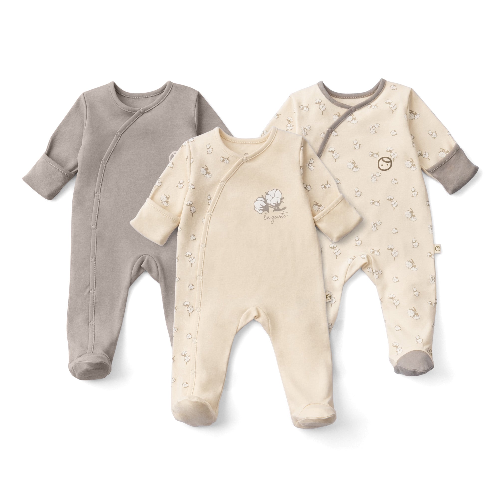 Organic Cotton Baby Sleepsuit - 3-Pack Footed Onesie with Mitten Cuffs - Little Gusto
