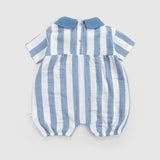 Organic Cotton Muslin Peter Pan Collar Romper – Blue Stripe