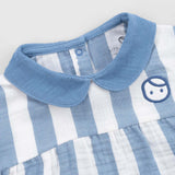 Organic Cotton Muslin Peter Pan Collar Romper – Blue Stripe