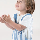 Organic Cotton Muslin Baby Dungarees – Blue Stripe