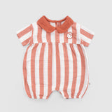 Organic Cotton Muslin Peter Pan Collar Romper – Orange Stripe