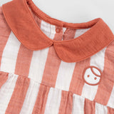 Organic Cotton Muslin Peter Pan Collar Romper – Orange Stripe