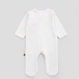 Organic Cotton Christmas Footed Baby Sleepsuit - Red Bow Embroidery