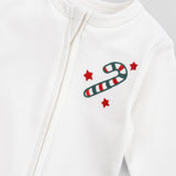 Organic Cotton Footed Baby Sleepsuit - Candy Cane Embroidery