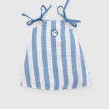 Organic Cotton Muslin Dungaree Dress – Blue Stripe
