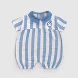 Organic Cotton Muslin Peter Pan Collar Romper – Blue Stripe