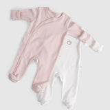 Organic Cotton 2 Pack Baby Sleepsuit Set - Pink & Ecru