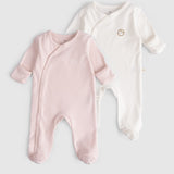 Organic Cotton 2 Pack Baby Sleepsuit Set - Pink & Ecru