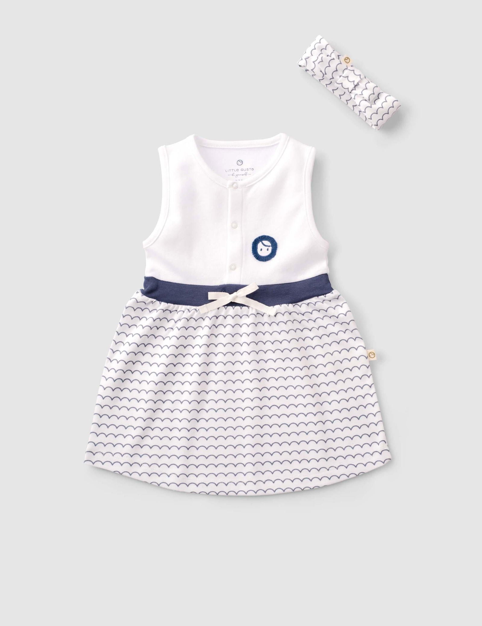Organic Cotton Baby Dress & Headband Set - Wave Print1