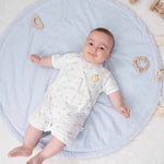 organic cotton baby romper picnic pattern front view
