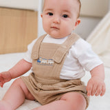 Organic Cotton Muslin Baby Bloomer Dungarees - Beige