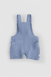 Organic Cotton Muslin Baby Short Dungarees - Blue
