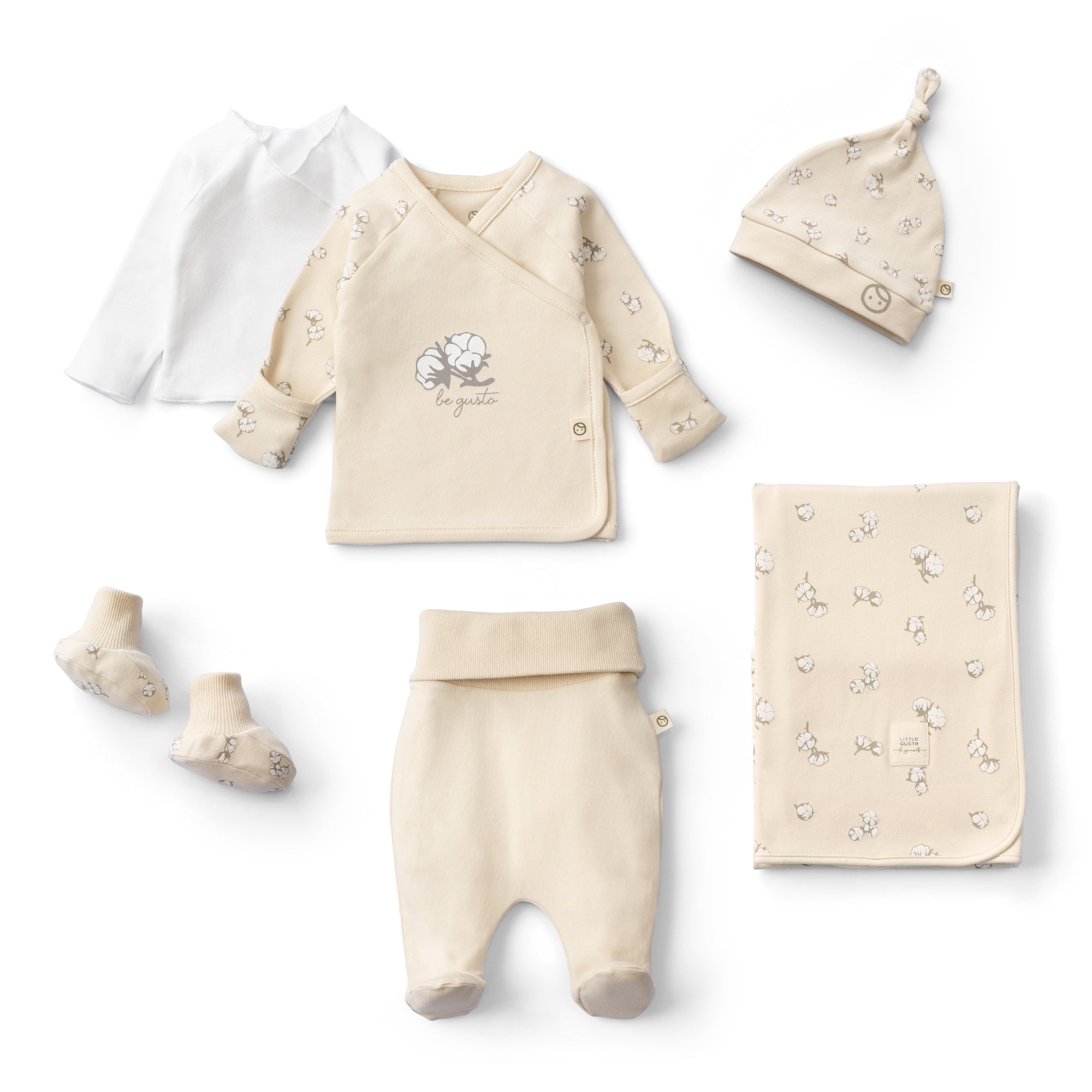 Organic Newborn Coming Home Set with Blanket - 6-Piece (Cotton Pattern) - Little Gusto