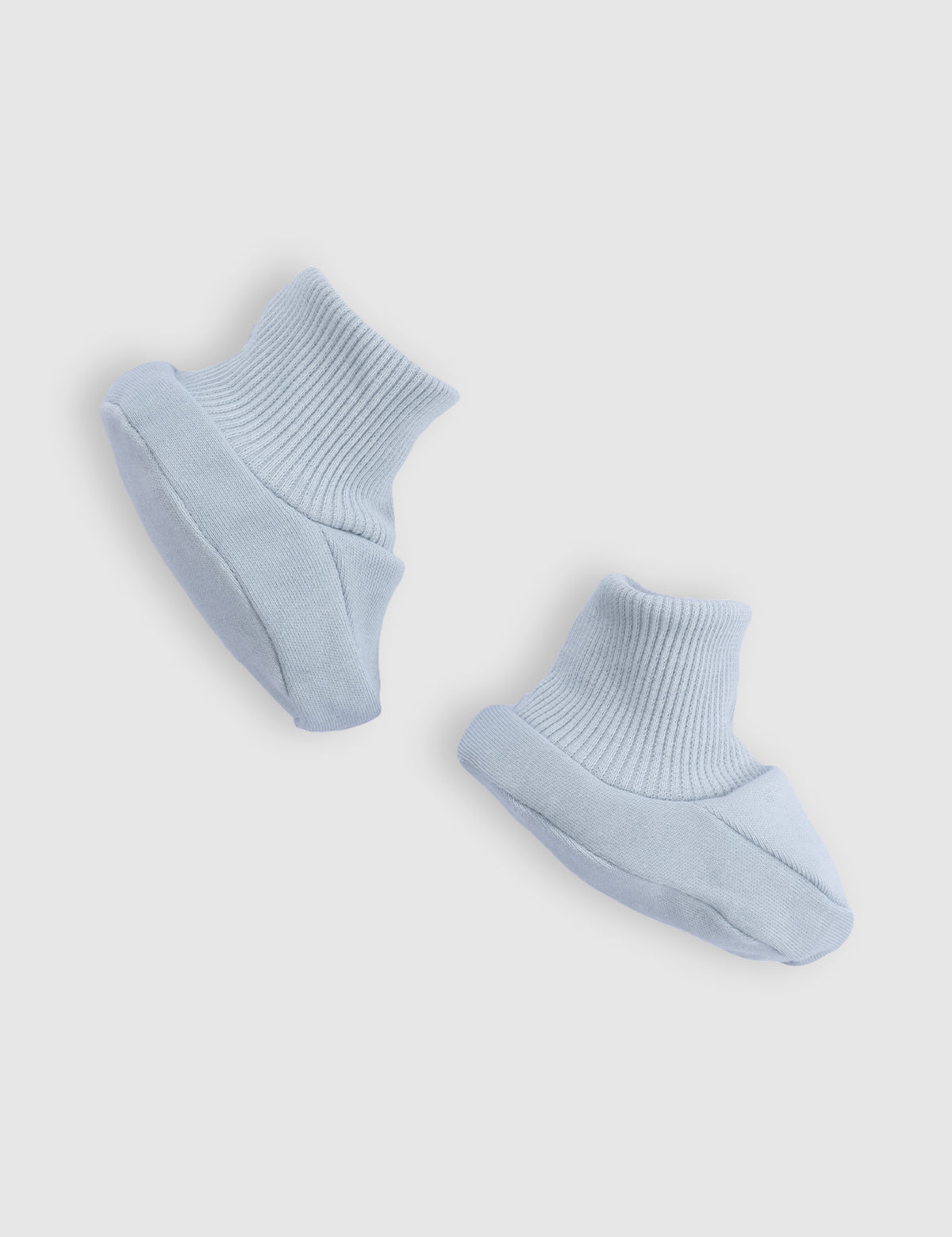 blue newborn baby booties soft cotton infant footwear side view