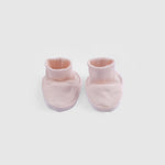 pink newborn booties soft cotton baby socks front view
