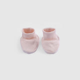 pink newborn booties soft cotton baby socks front view