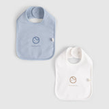 Organic Cotton Waterproof Baby Bib Set (2 Pack) - Blue & Ecru