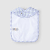 close up waterproof baby bib stitching organic cotton blue picnic