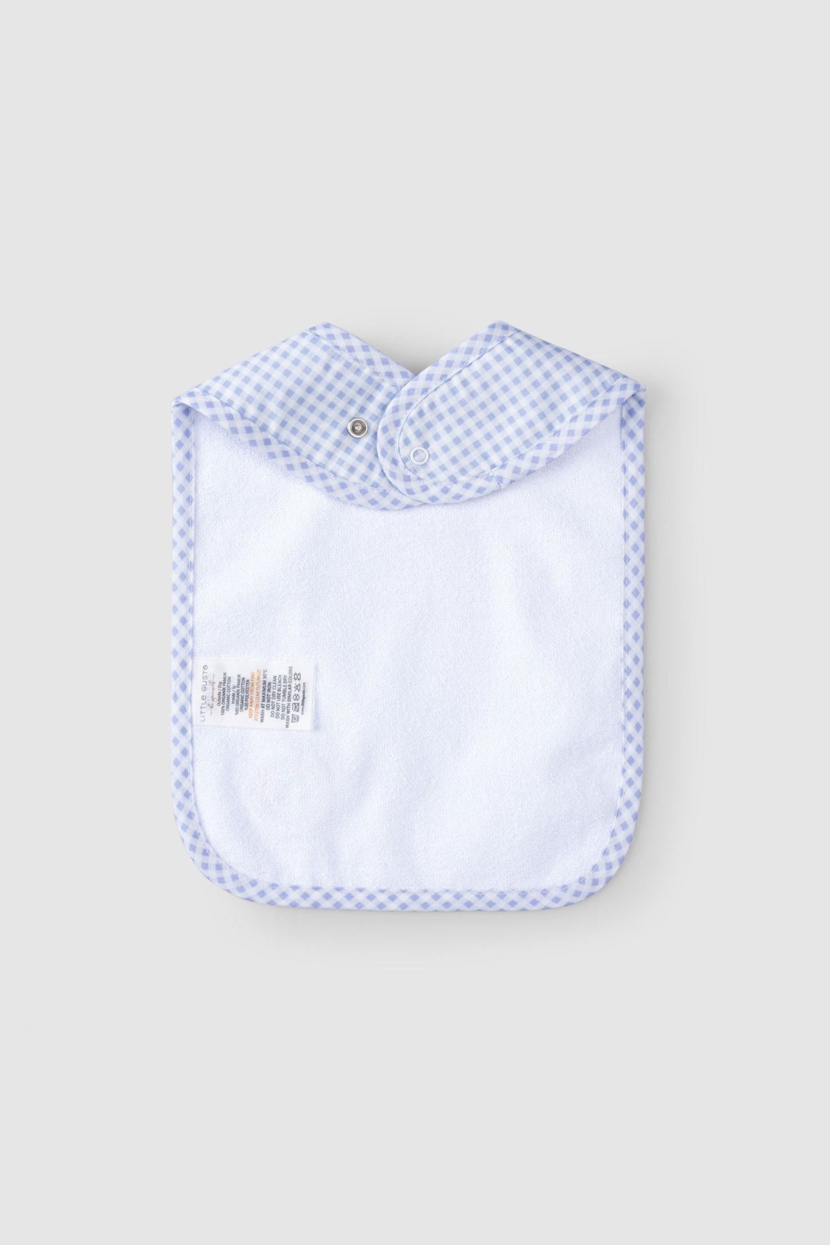 close up waterproof baby bib stitching organic cotton blue picnic