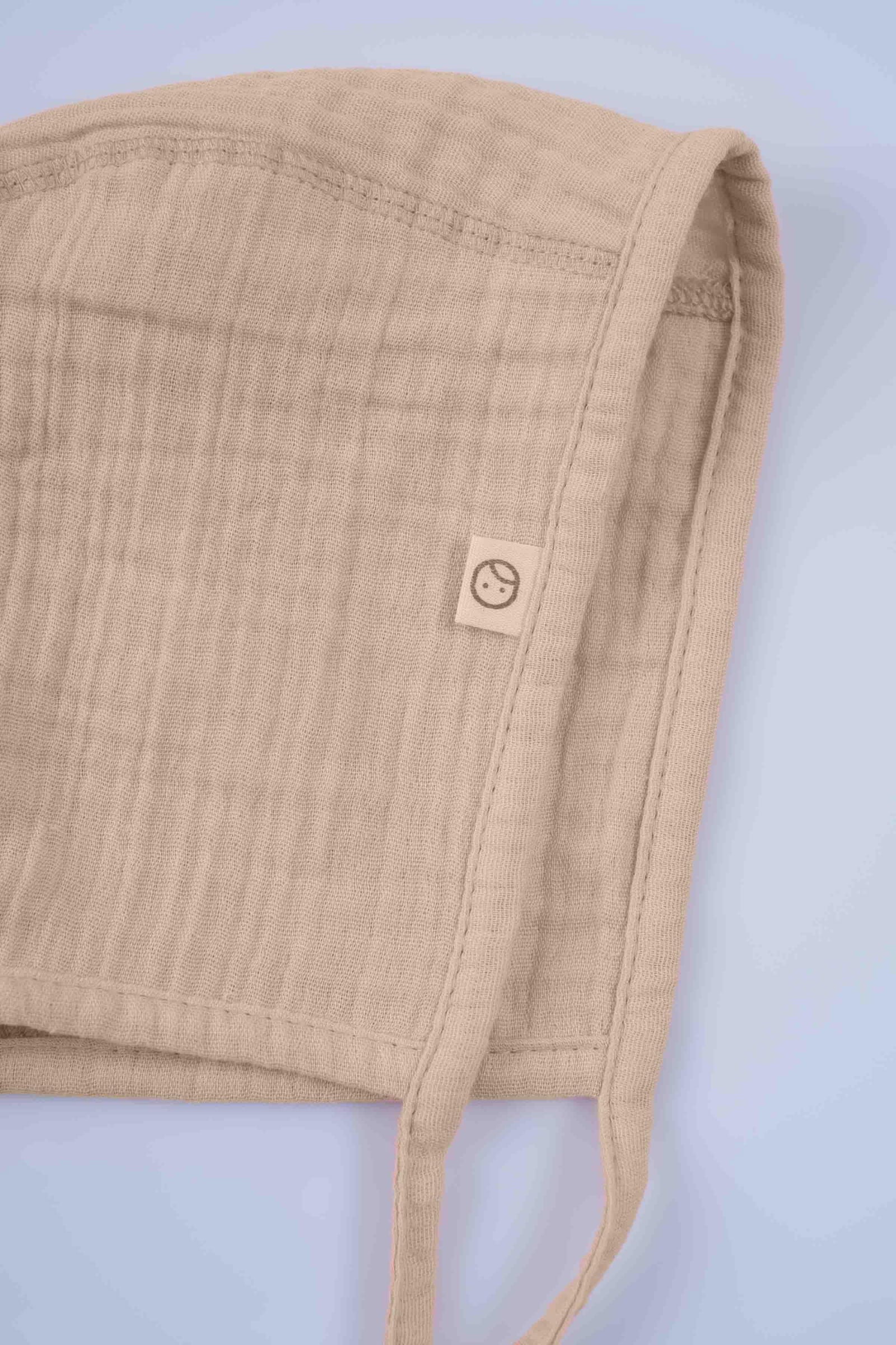 organic muslin baby bonnet beige
