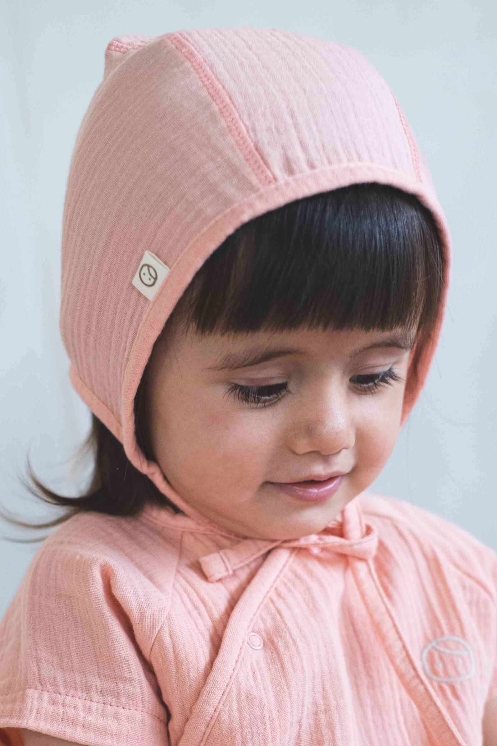 organic muslin baby bonnet pink
