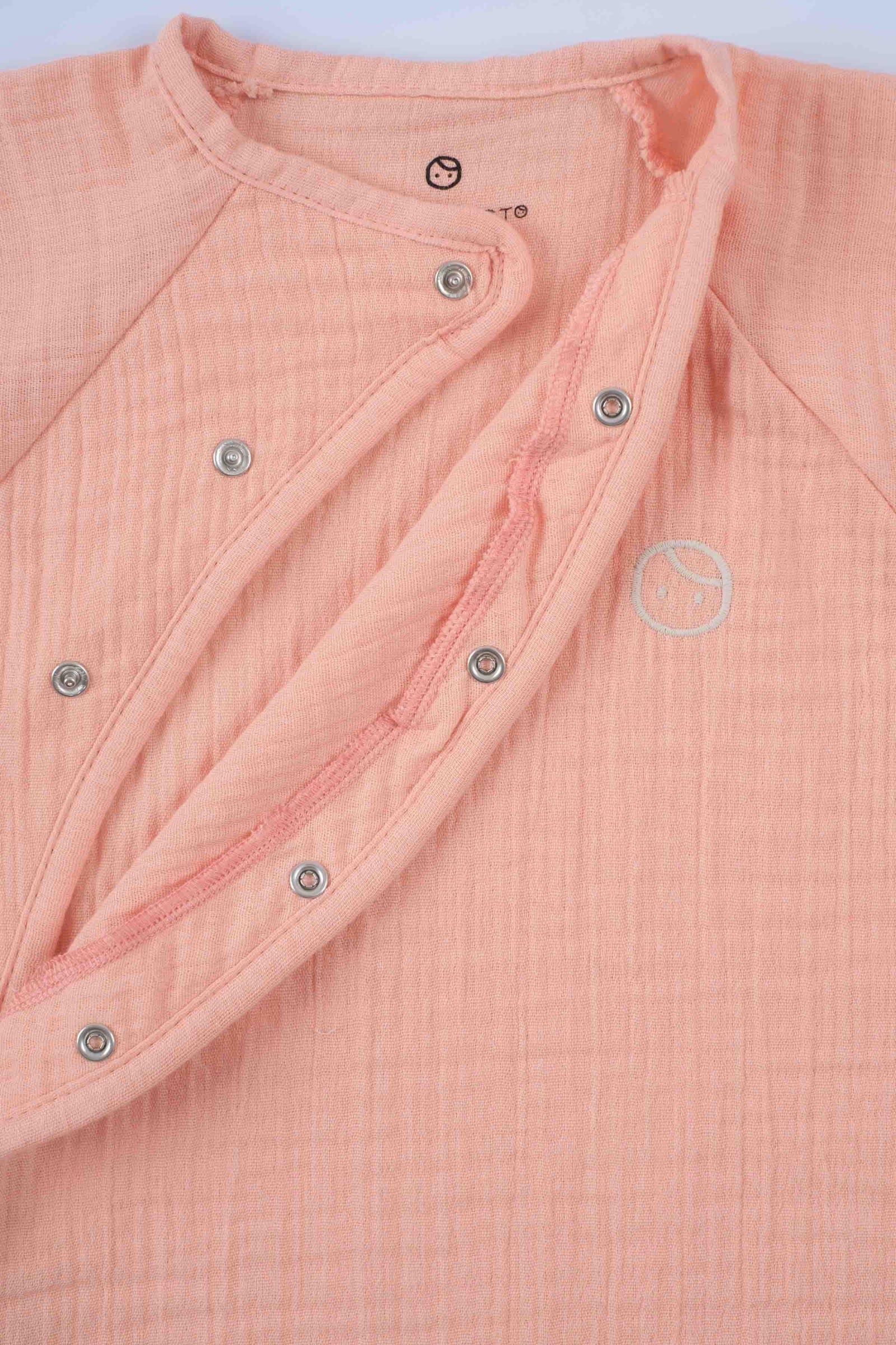 kimono style baby romper snap detail
