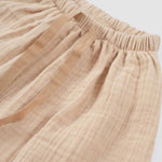 beige muslin baby pants elastic waist detail