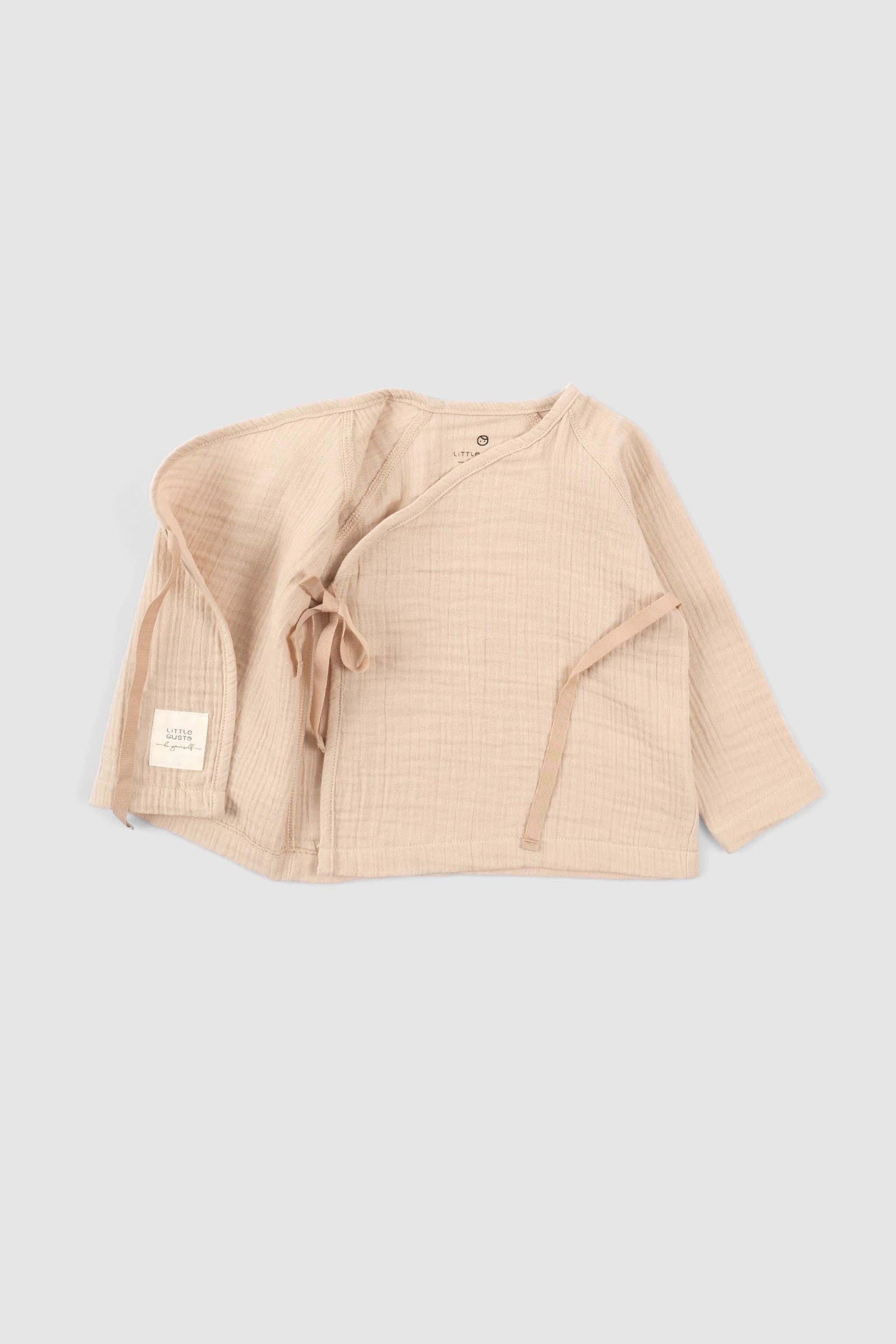 muslin baby wrap top tie detail beige