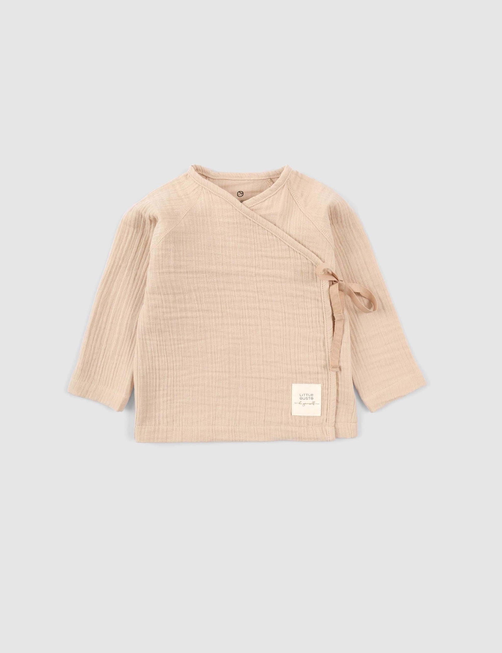 long sleeve muslin baby wrap top beige