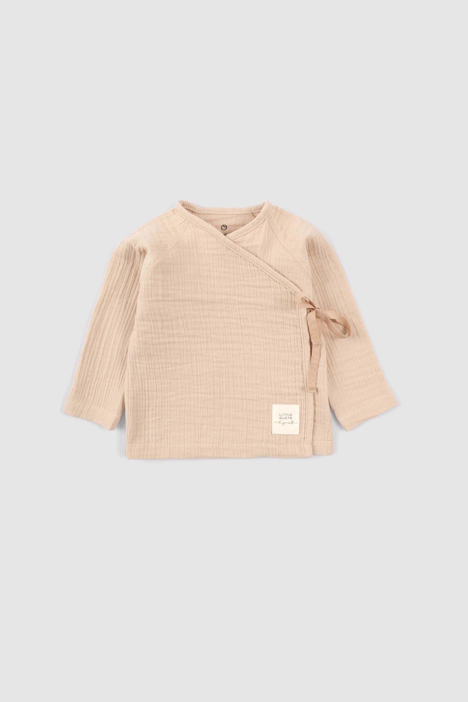 long sleeve muslin baby wrap top beige